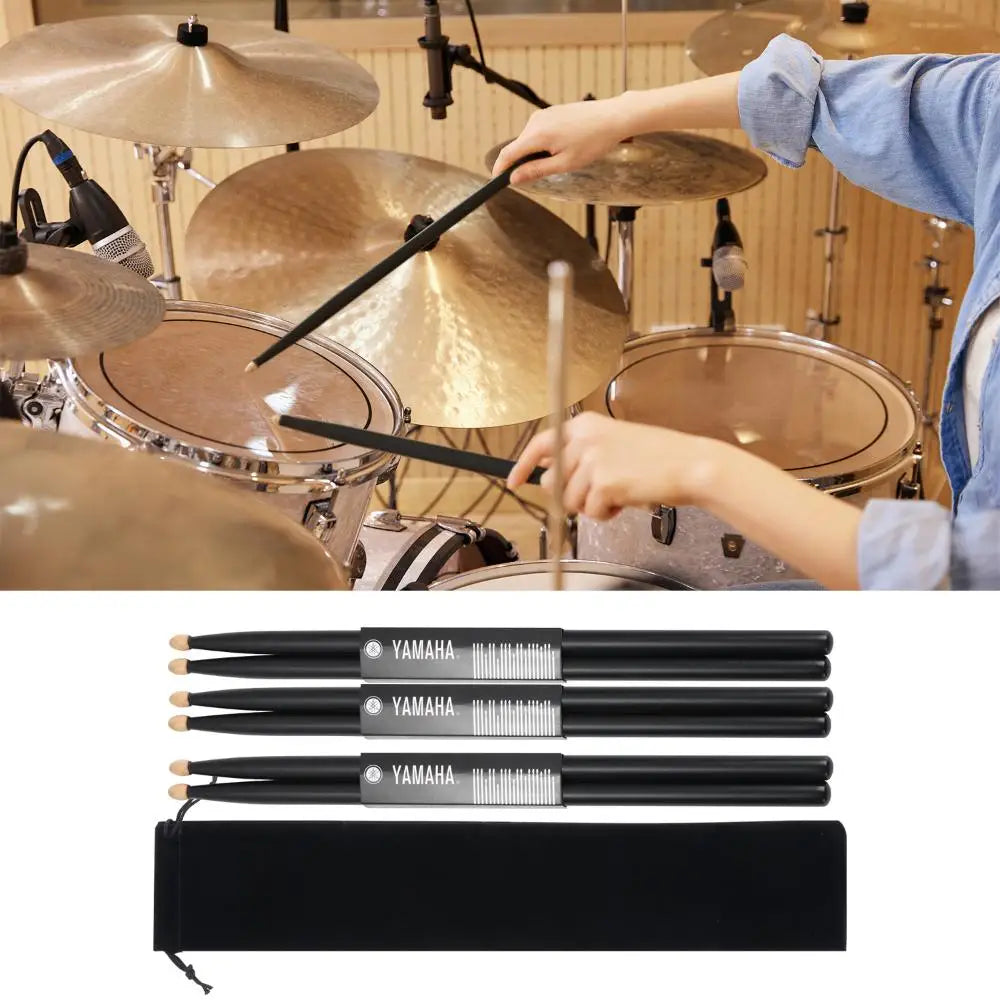 1 Pair Black Wood 5A Drum Sticks: Classic Maple Teardrop Head with Carrying Bag - Musical Instruments Accessories