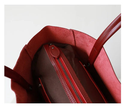 Customized Letter Genuine Leather Tote Bag – Large Capacity, Practical Commuter & Shopping Bag, Cowhide Large Bag