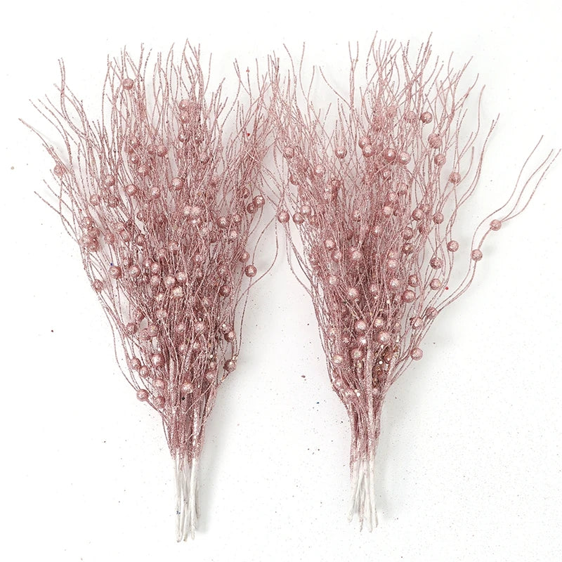 5PCS Glitter Artificial Berry Bouquet | Christmas Tree Ornament & Home Decor for New Year 2026, Navidad DIY Wreath Accessories