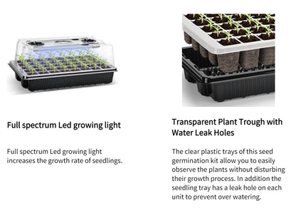 2-Pack 80-Cell Seed Germination Tray Set — High-Dome Seed Starter Kit with 4 LED Grow Lights & Intelligent Timer
