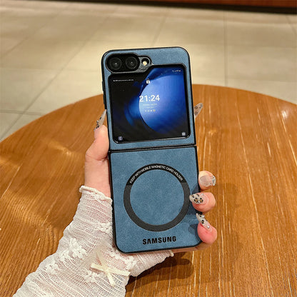 MagSafe Matte PU Leather Case for Samsung Galaxy Z Flip 6/5/4/3 & Z Fold 6/5/4/3 – Magnetic Luxury Flip Cover Skin Feel