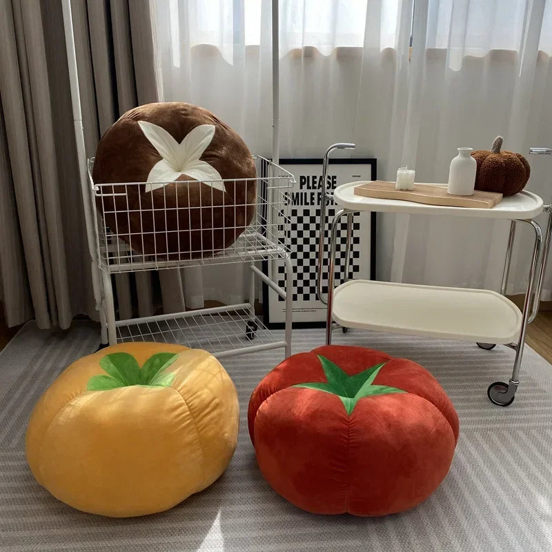 Tomato, Vegetable & Mushroom-Shaped Round Cushion – Thickened Cute Window Seat Pillow for Bedroom