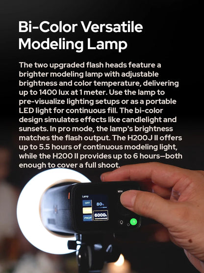 Godox AD200 Pro II Flash – 200Ws, 1/8000 HSS, 2980mAh Battery, 2.4G Wireless X System, Bi-Color Modeling Lamp Speedlight Flash