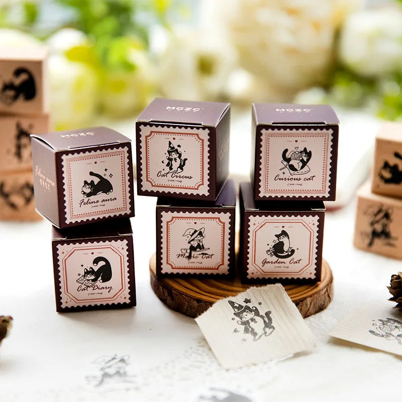 1Pc Cute Little Black Cat Stamp: Retro Wooden Rubber Stamp for Scrapbooking Stationery DIY Craft - Standard Seal Decoration