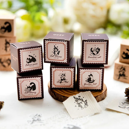 1Pc Cute Little Black Cat Stamp: Retro Wooden Rubber Stamp for Scrapbooking Stationery DIY Craft - Standard Seal Decoration
