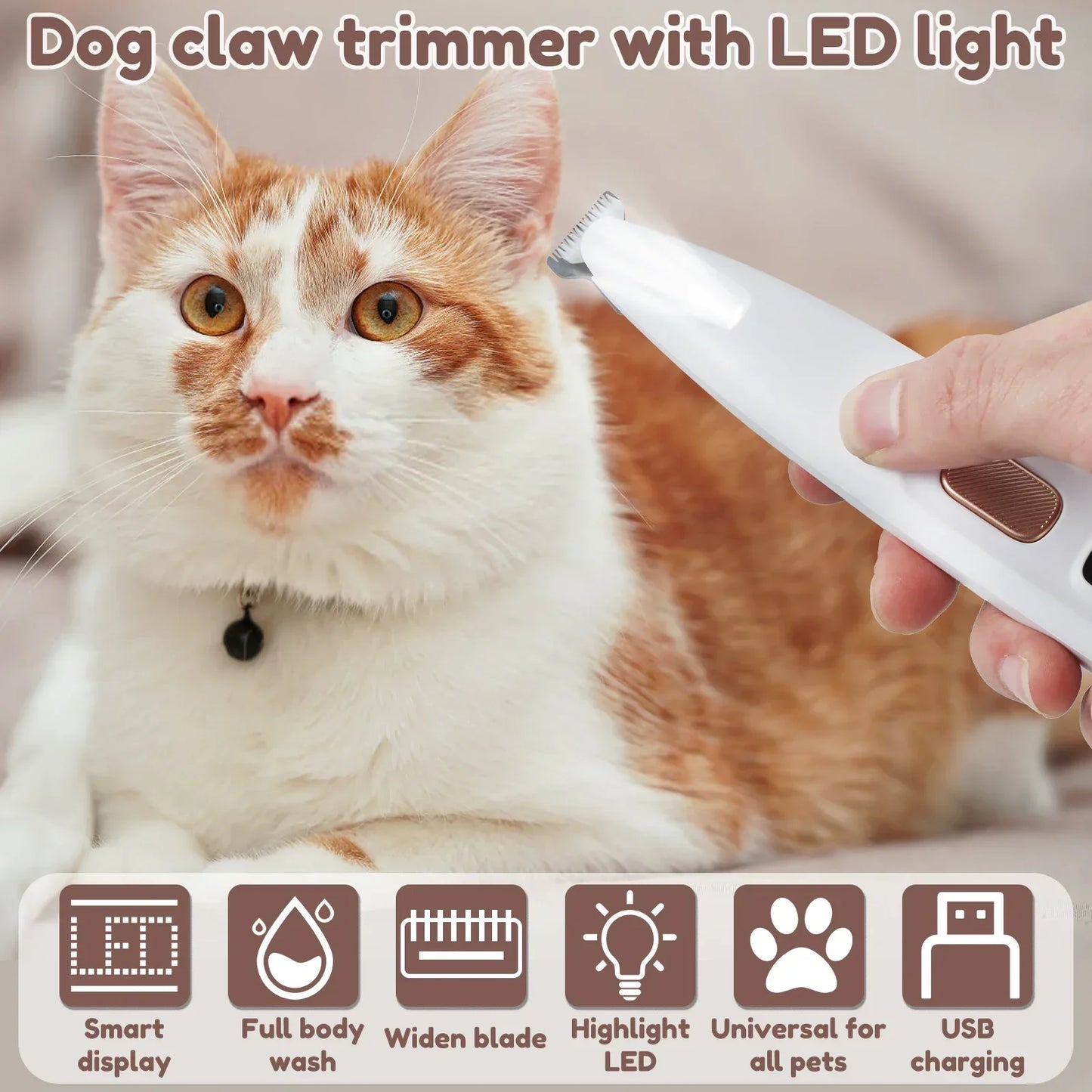 New Dog Paw Trimmer with LED Light – Waterproof Pet Hair Clipper with LED Display & 18mm Wide Blade for Grooming