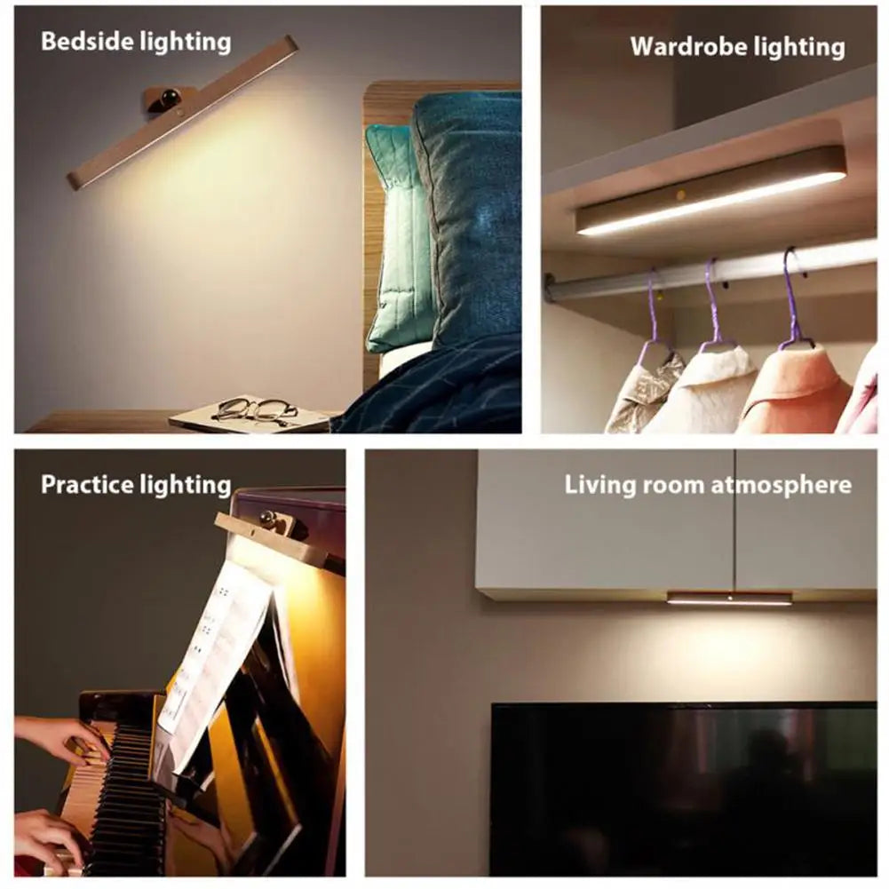 Wooden LED Night Light Mirror Front Fill Light: Portable Rechargeable Magnetic Wall Lamp for Bedroom - Bedside Lamp with Touch Switch