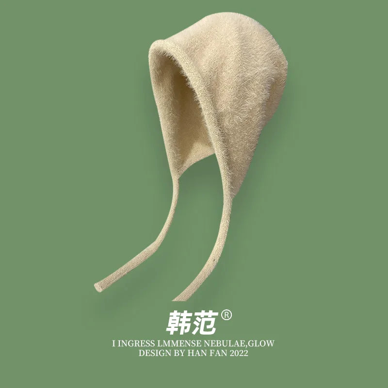 Y2K Cute Beanie Hat – Warm Japanese Knit for Autumn & Winter, Ear Protection, Tie Pullover Cap for Men & Women