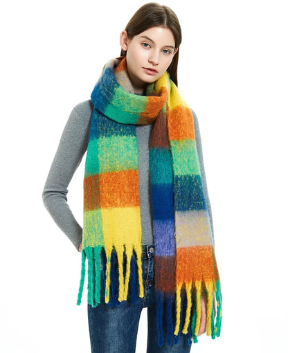 2025 Women's Winter Thick Cashmere Scarf – Warm Pashmina Shawl with Rainbow Tassels & Wraps