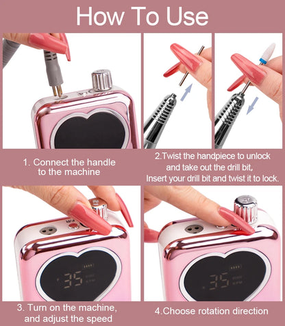 SIMINAIL Professional Nail Drill Machine – 35000RPM Portable Electric Nail File with Rechargeable E-File Bit Kit