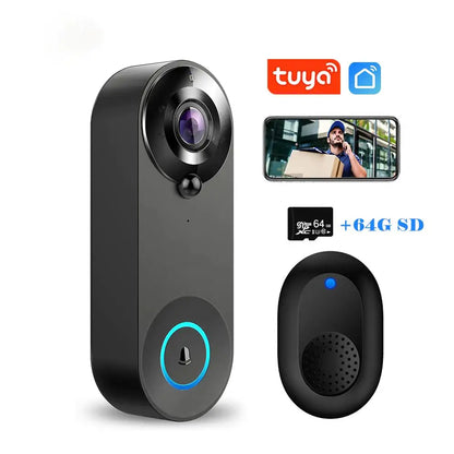 1080P Wireless Video Doorbell — WiFi Smart Doorbell with Tuya, Night Vision, Motion Detection & Two-Way Intercom for Home