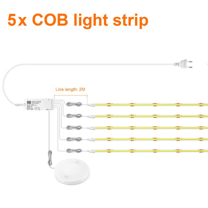 Under Cabinet COB LED Strip Light – Dimmable Touch Sensor Lamp for Display, Bookcase, Wardrobe & Closet