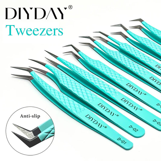 DIYDAY Anti-Slip Tweezers — High-Density Fiber Tip for Eyelash Extensions & Eyebrow Precision Beauty Tools