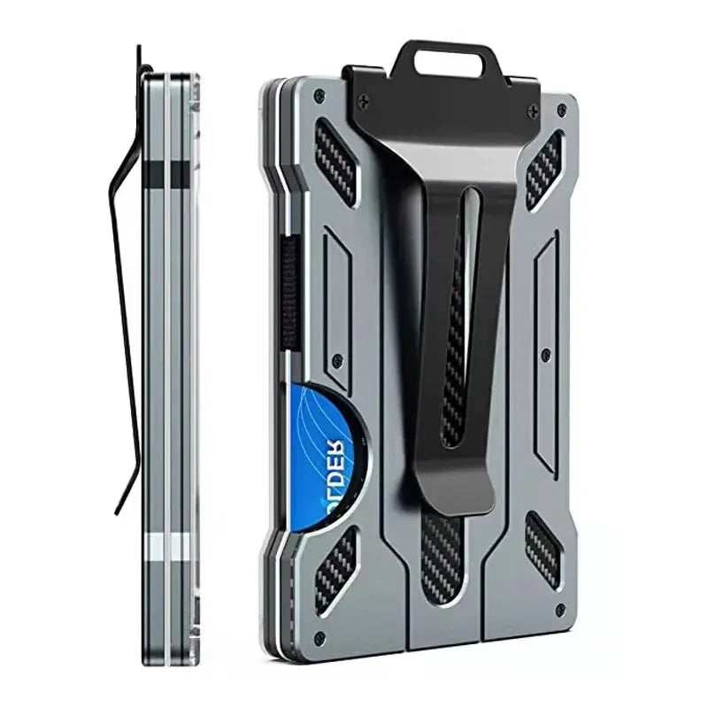Minimalist Men’s Wallet – Slim RFID-Blocking Aluminum Money Clip with Clear ID Holder, Ultra-Thin Carbon Fiber Design