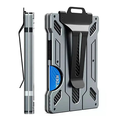 Minimalist Men’s Wallet – Slim RFID-Blocking Aluminum Money Clip with Clear ID Holder, Ultra-Thin Carbon Fiber Design