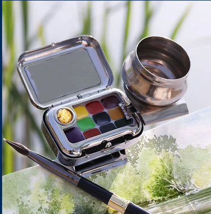 Mini Portable Watercolor Paint Dispenser Set: Travel Watercolour Paint Set with 10/16 Grids Palette Empty Box