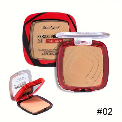 Matte Full Coverage Pressed Powder Foundation - 24H Fresh Wear with Puff Applicator, Weightless Finish Makeup