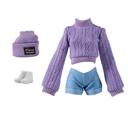 11.5" Doll Clothes Set – Knitted Sweater, Pants, Hat & Shoes for 30cm 1/6 BJD Dolls Accessories