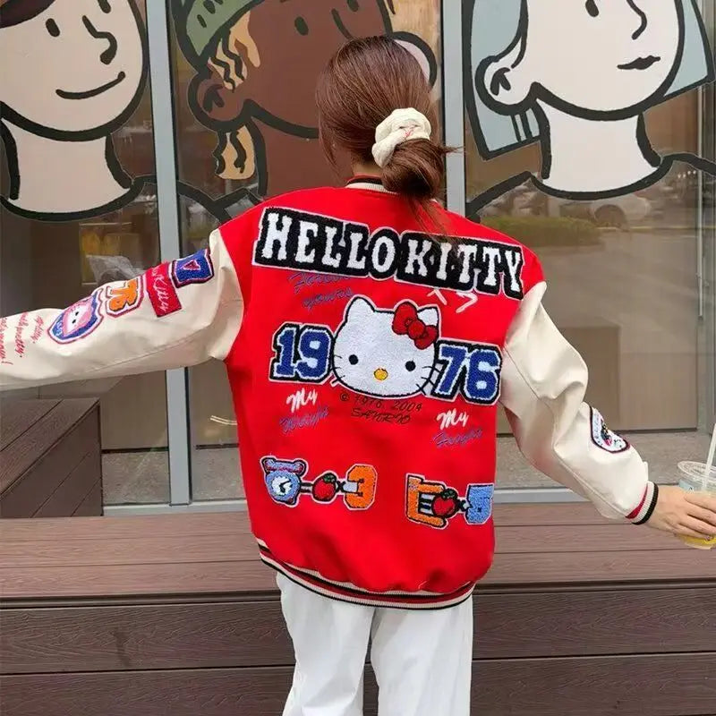 Hello Kitty Baseball Jacket Hoodie – Unisex Sport Coat, Warm Motorcycle Cardigan, Printed Top for Men & Women
