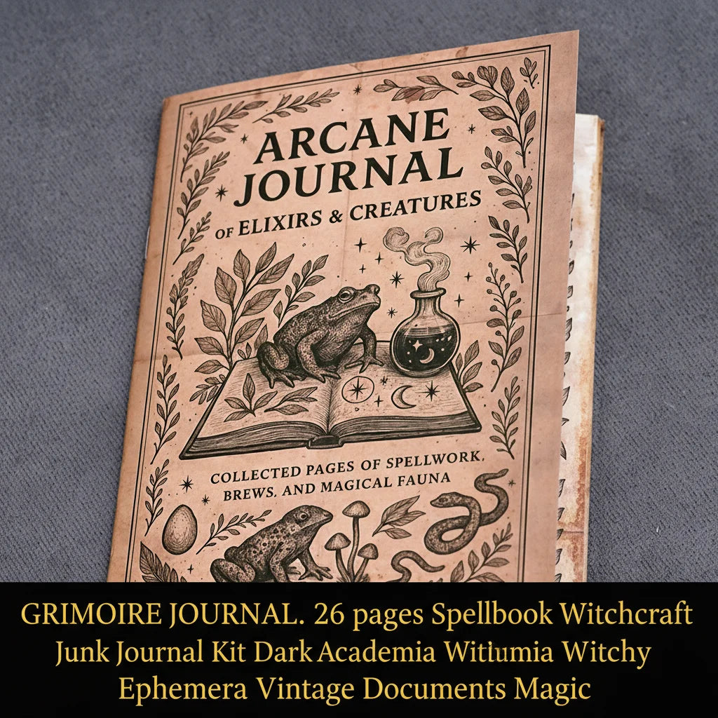 77-Page Witchcraft Grimoire Book of Shadows – Moon Phases, Herbal Lore & Spells Gothic Dark Academia Witch Journal Kit