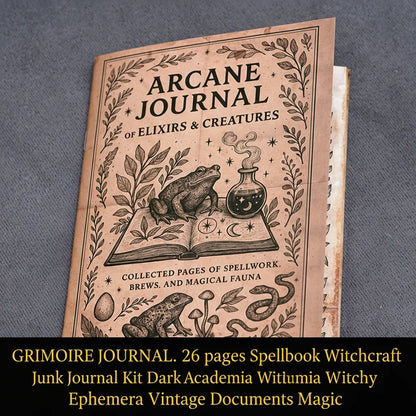 77-Page Witchcraft Grimoire Book of Shadows – Moon Phases, Herbal Lore & Spells Gothic Dark Academia Witch Journal Kit