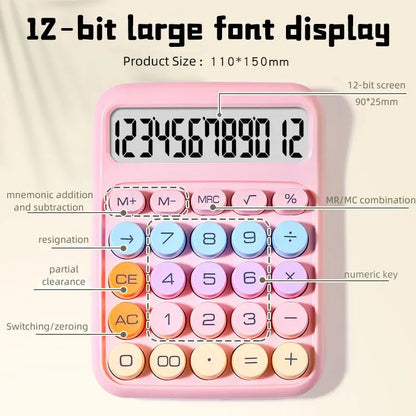 Dopamine 12 Digit Desktop Calculator - Mechanical Keyboard Style, Portable Mini Calculator for Home, School & Office Use