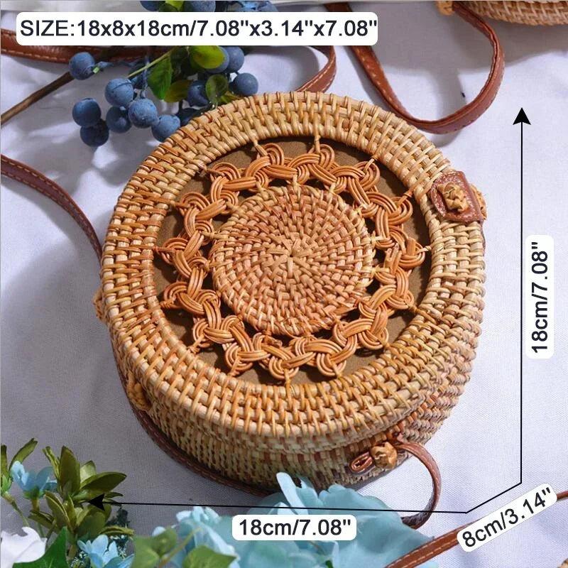 Handmade Straw Bag – Women’s Summer Rattan Beach Handbag, Boho Woven Circle Tote