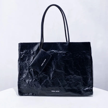 2025 Women’s Pleated Tote Bag – Luxury Vintage Oil-Wax Handbag, Large Capacity Shoulder Purse