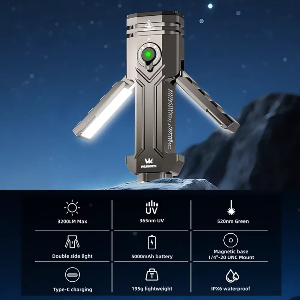 Wurkkos HD02 LED Camping Lamp – 3200 Lumens Portable Outdoor Hunting, Fishing & Hiking Rechargeable Searchlight