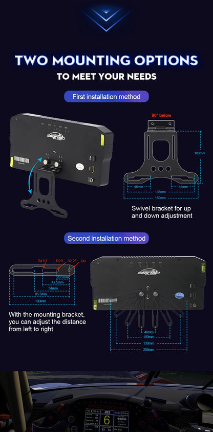 SimRuito 10.3-Inch Racing Dashboard - Sim Racing Steering Wheel Display for PC Speed and Car Data