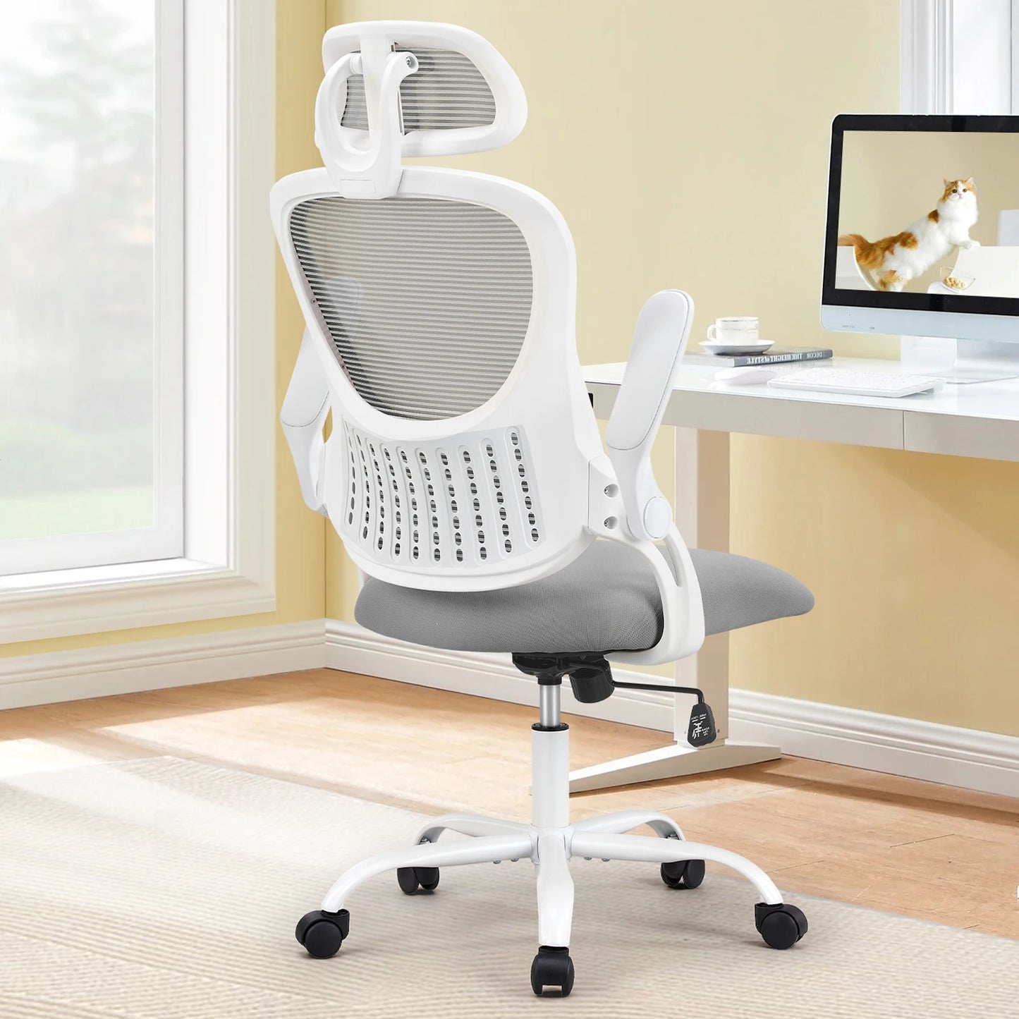 JHK Mesh Ergonomic Office Chair – Adjustable Headrest, Flip-Up Arms, Comfortable Lumbar Support for Home & Office