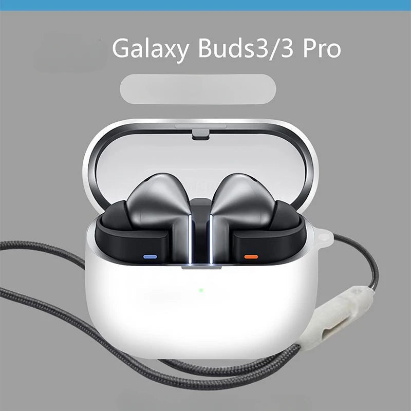 Bluetooth Earphone Case for Samsung Galaxy Buds 3 Pro – Soft Silicone Protective Cover with Lanyard