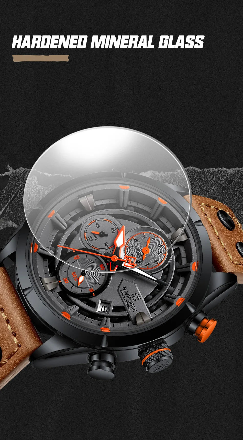 NAVIFORCE Men's Casual Watch – Luxury Waterproof Chronograph Quartz Wristwatch with Genuine Leather Strap