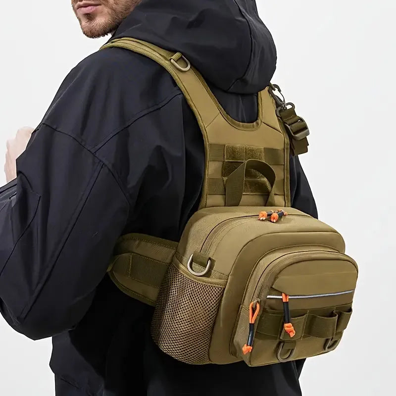 Fishing Lure Front Chest Vest Backpack – Tactical Travel, Camping, Hiking & Outdoor Cycling Mountaineering Gear Bag for Men