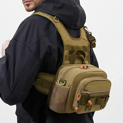 Fishing Lure Front Chest Vest Backpack – Tactical Travel, Camping, Hiking & Outdoor Cycling Mountaineering Gear Bag for Men