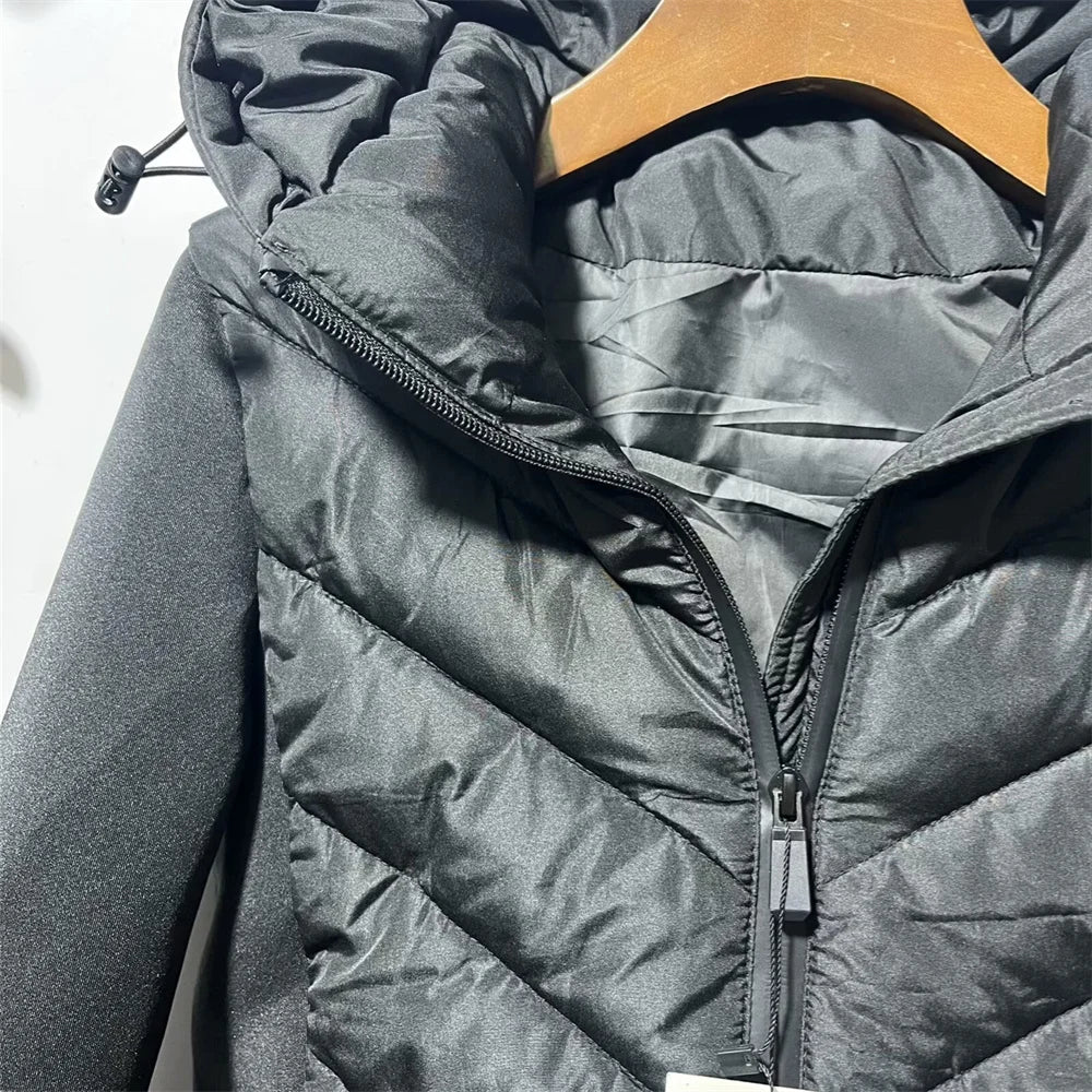 Taop&Za Women's Autumn Cotton Jacket – Fashionable Casual Long Sleeve Stand Collar Hooded Patchwork Coat