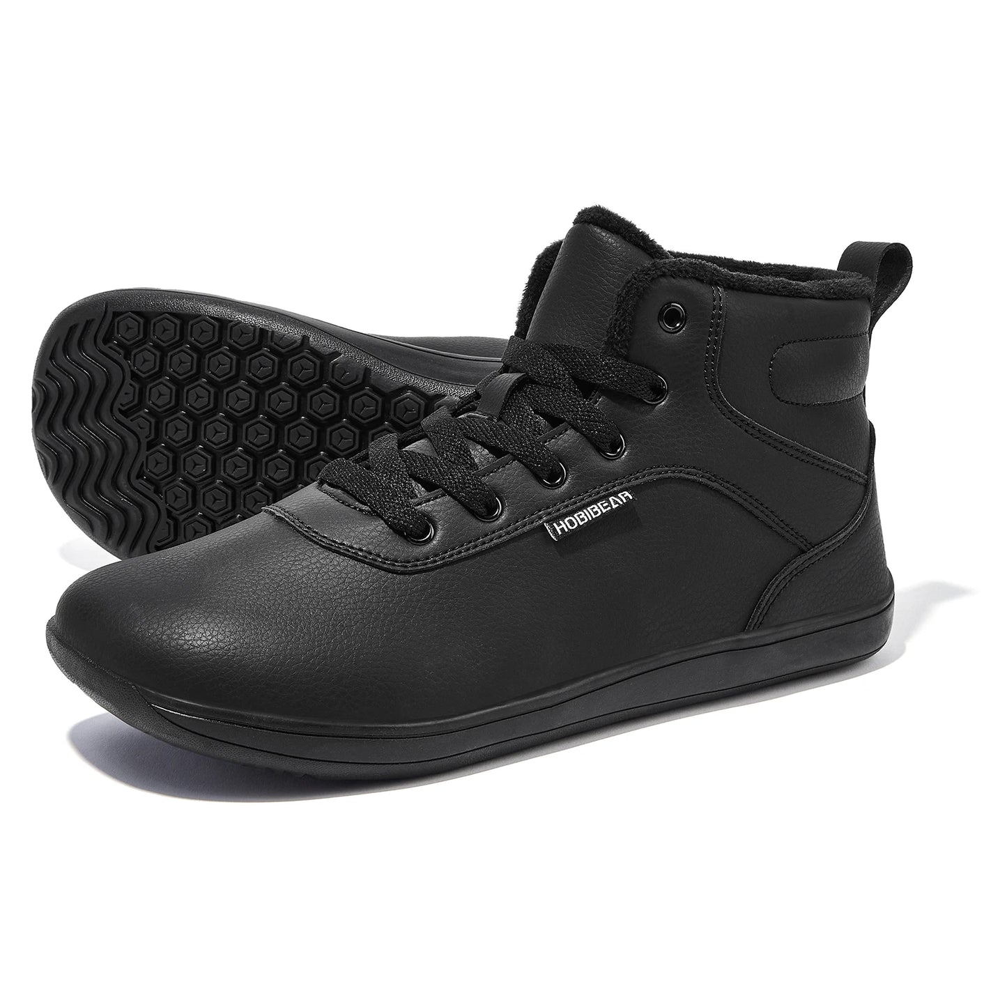 HOBIBEAR Unisex Winter Barefoot Shoes – Wide Toe Box Faux Fur Lined Ankle Sneakers for Women & Men, Artificial Leather Lace-Up