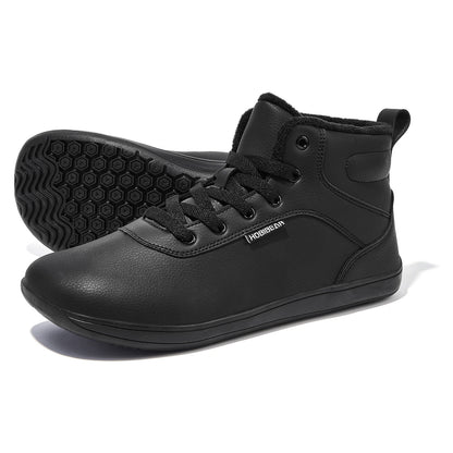 HOBIBEAR Unisex Winter Barefoot Shoes – Wide Toe Box Faux Fur Lined Ankle Sneakers for Women & Men, Artificial Leather Lace-Up