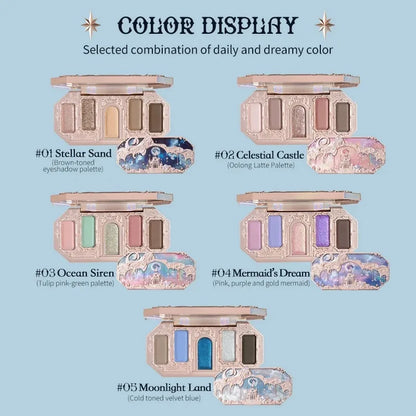 Flower Knows Moonlight Mermaid Eyeshadow Palette – 5-Color Matte, Shimmer & Glitter Waterproof Eye Shadow