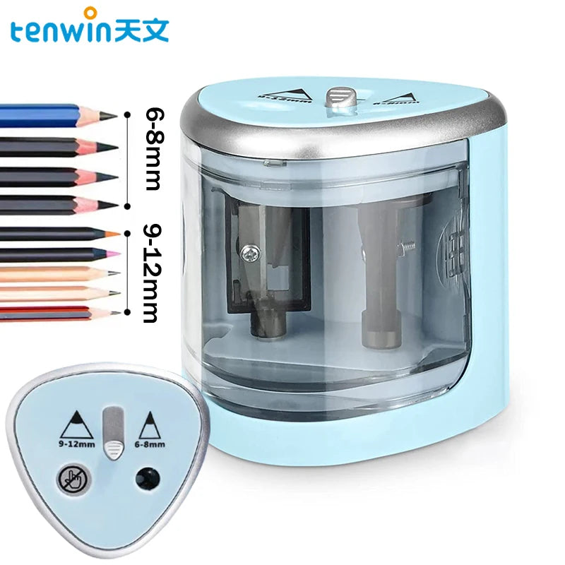 Tenwin Two-Hole Electric Pencil Sharpener – Automatic Switch for Home, Office, School – Stationery Art Supplies