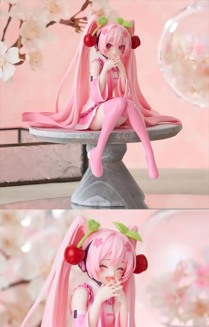 12cm Pink Hair Anime Figurine – Cute Sitting Pose TPR Model for Computer Case Decoration & Collectible Gifts