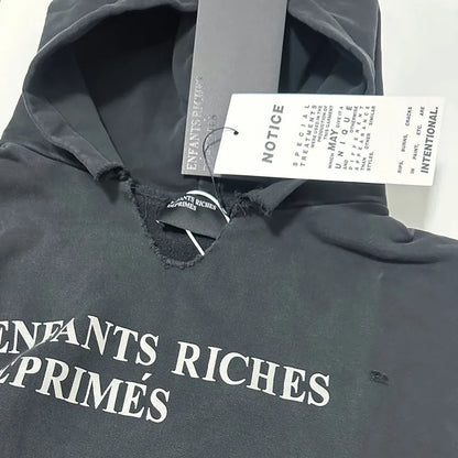 2025SS Ripped E.R.D. Hoodie – Men & Women Slogan Print Short Wide Sweatshirt