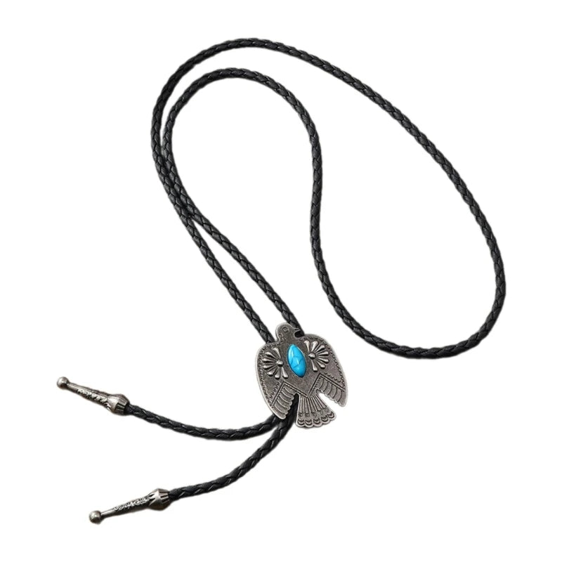 American Bolo Tie – Punk Vintage Metal Bird Stone Cowboy Hat Pendant, Western Necklace & Costume Accessories