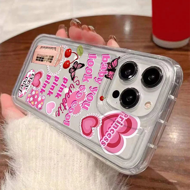 Cute Cartoon Ins Vibes Slogan Print Clear Case for iPhone 11 to 16 Pro Max, Plus, XR, XS Max, SE2 – Airbag Cover