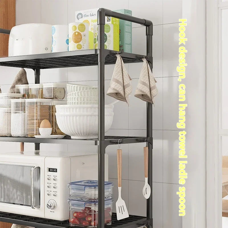 Multilayer Kitchen Shelving - Floor to Ceiling Microwave Oven and Pot Storage Shelf, Multifunctional Household Organizer