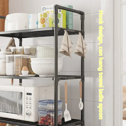 Multilayer Kitchen Shelving - Floor to Ceiling Microwave Oven and Pot Storage Shelf, Multifunctional Household Organizer