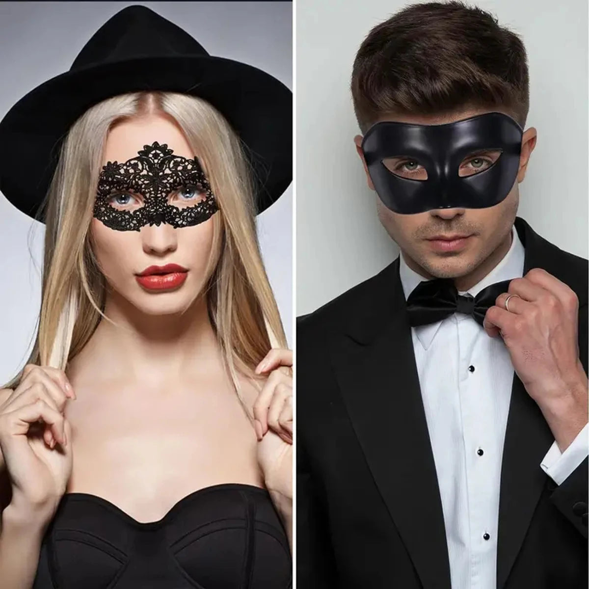 Elegant Black Lace Masquerade Mask Set – Perfect for Couples, Venetian Parties, Mardi Gras & Halloween Celebrations