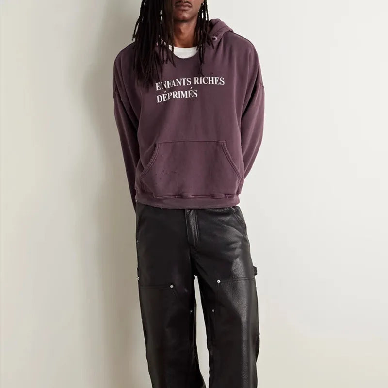 2025SS Ripped E.R.D. Hoodie – Men & Women Slogan Print Short Wide Sweatshirt