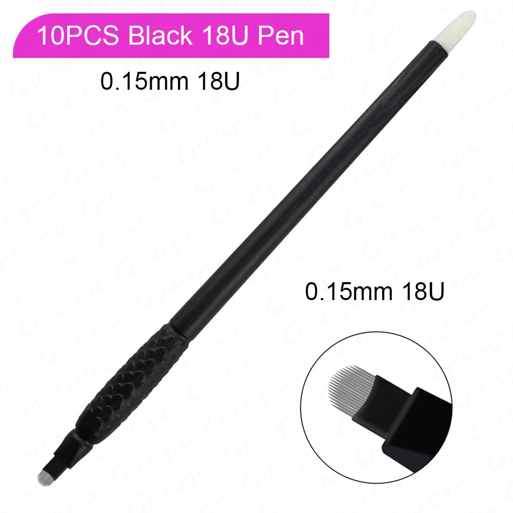 10pcs Disposable Microblading Pens – 18U & 14F Semi-Permanent Eyebrow Hand Tools