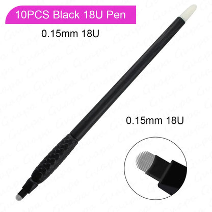10pcs Disposable Microblading Pens – 18U & 14F Semi-Permanent Eyebrow Hand Tools